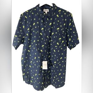 NWT Large Abound button down navy blue avocado print shirt